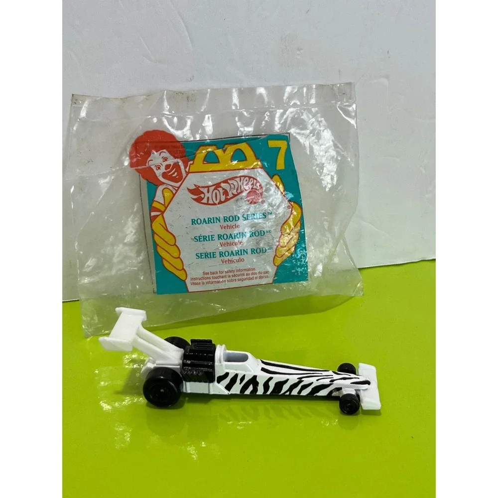 Vintage 1993 Hot Wheels McDonalds Roarin Rod Series 7 Zebra Dragster White Black